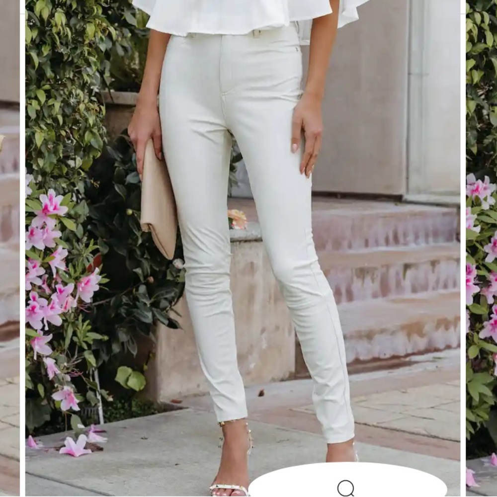 SIMPLICITY HIGH RISE FAUX LEATHER PANTS - BONE XS